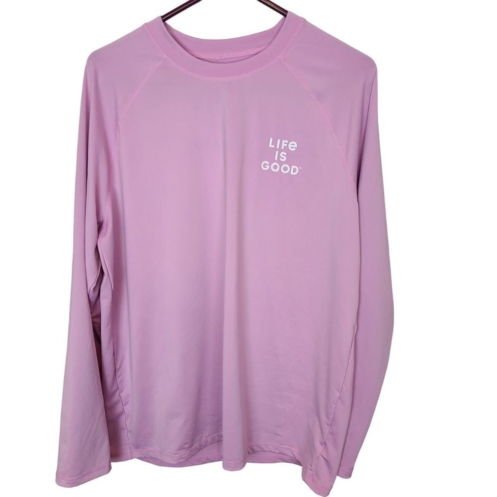 Life Is Good Mens L Pink Long Sleeves Keep It Simple Crew Neck Pullover T-Shirt